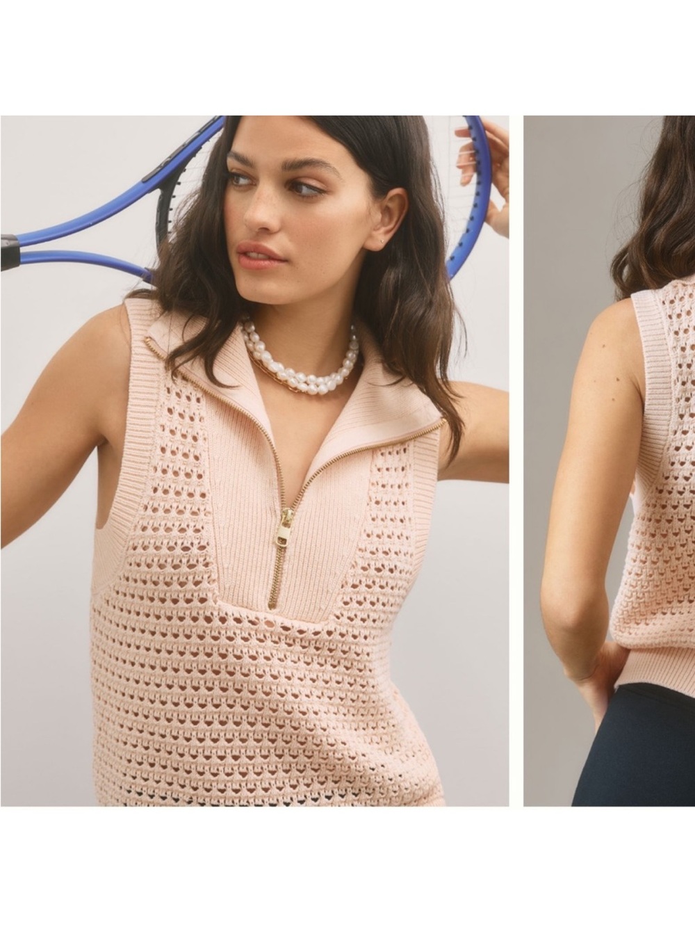 Varley Anthropologie Bains Half Zip Knit tank top size large NWT
